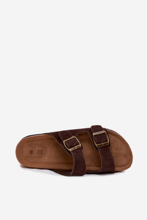 Zapatillas de ante de cuero marrón con hebillas Rosaliae