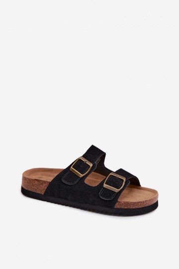 Zapatillas de ante de cuero negras con hebillas Rosaliae 2