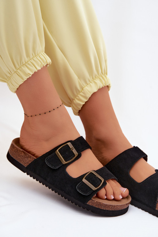 Zapatillas de ante de cuero negras con hebillas Rosaliae