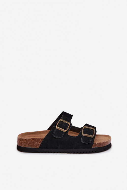 Zapatillas de ante de cuero negras con hebillas Rosaliae