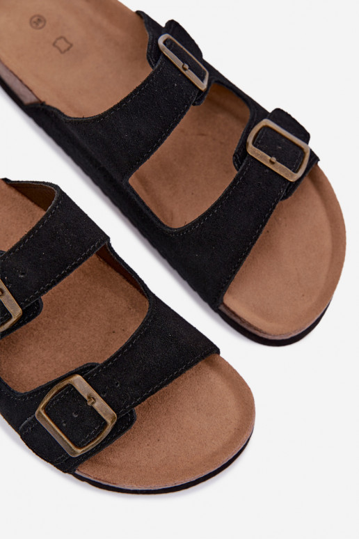 Zapatillas de ante de cuero negras con hebillas Rosaliae