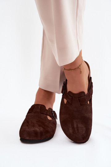 Mules de ante de cuero con hebillas Zazoo 1905, color chocolate 2