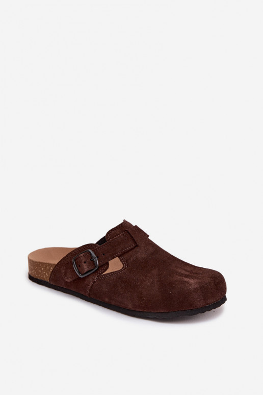 Mules de ante de cuero con hebillas Zazoo 1905, color chocolate
