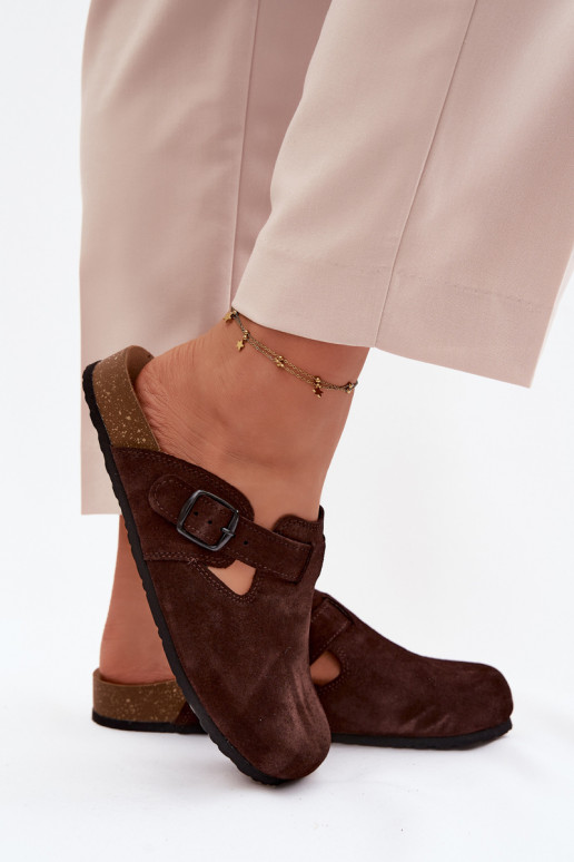 Mules de ante de cuero con hebillas Zazoo 1905, color chocolate