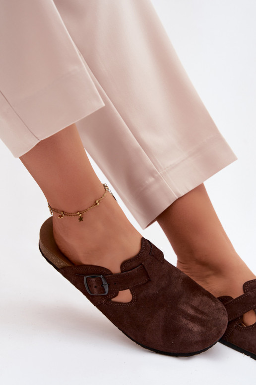 Mules de ante de cuero con hebillas Zazoo 1905, color chocolate
