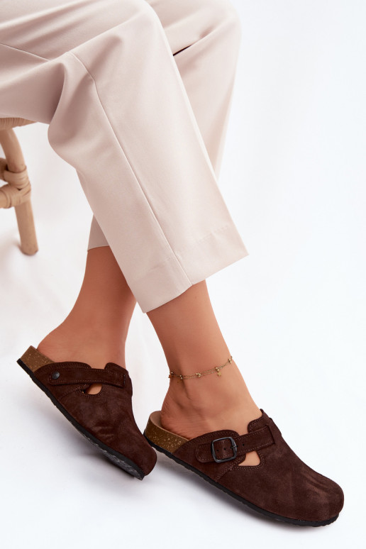 Mules de ante de cuero con hebillas Zazoo 1905, color chocolate