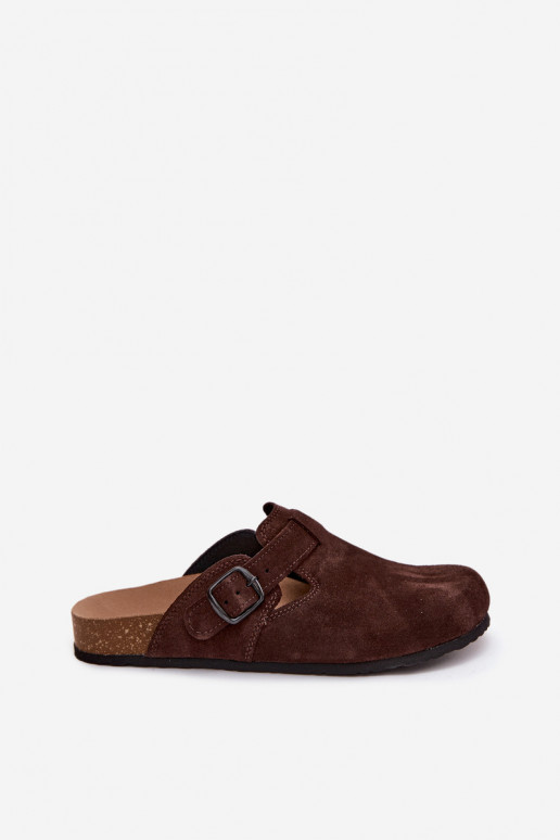Mules de ante de cuero con hebillas Zazoo 1905, color chocolate