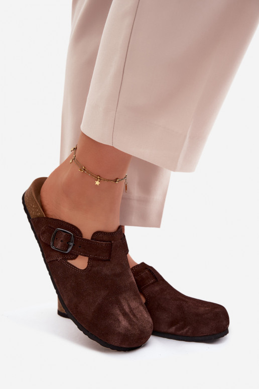 Mules de ante de cuero con hebillas Zazoo 1905, color chocolate