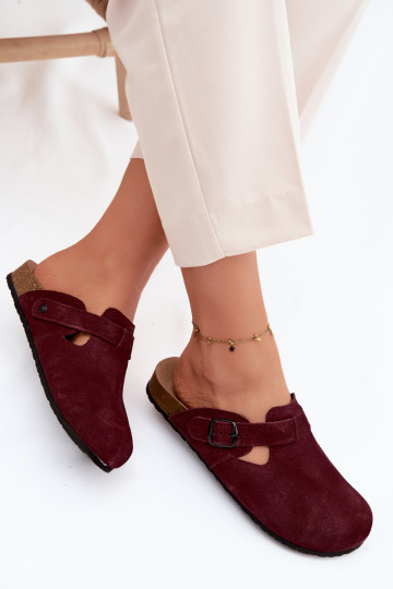 Mules de ante de cuero con hebillas Zazoo 1905, color violeta oscuro