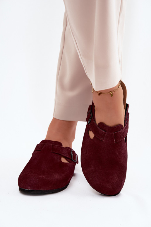 Mules de ante de cuero con hebillas Zazoo 1905, color violeta oscuro