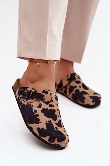 Mules de ante de cuero con hebillas Zazoo 1905, colores arena y negro 2