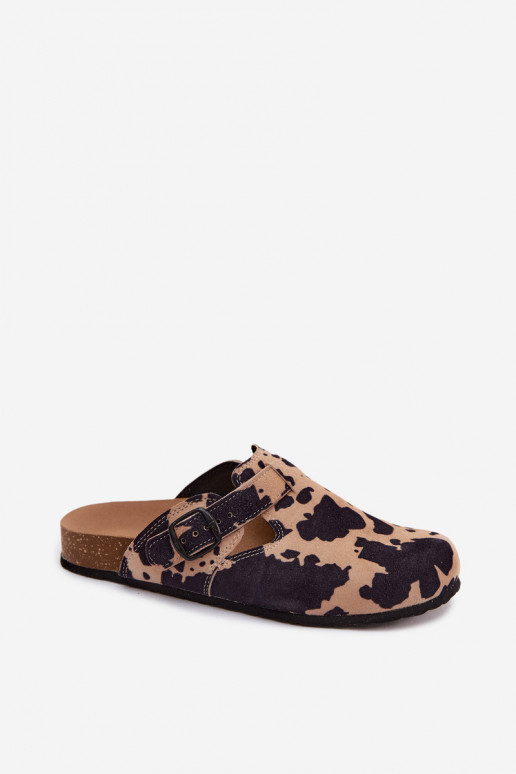 Mules de ante de cuero con hebillas Zazoo 1905, colores arena y negro