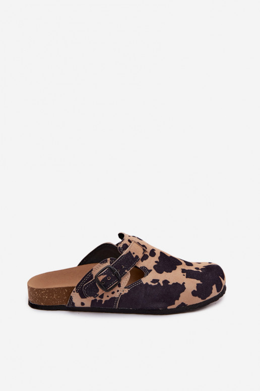Mules de ante de cuero con hebillas Zazoo 1905, colores arena y negro
