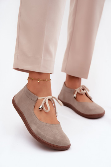 Piel Bailarinas de ante Barefoot con correas Zazoo 021 color capuchino