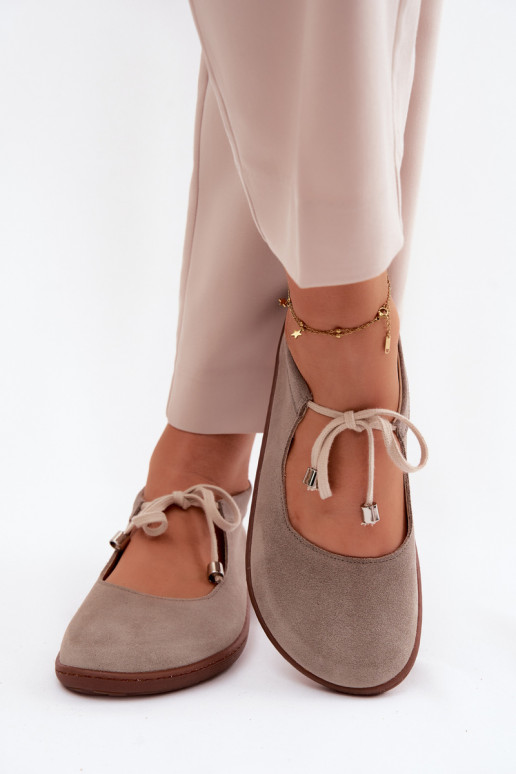 Bailarinas barefoot de ante con tiras Zazoo 021, color cappuccino