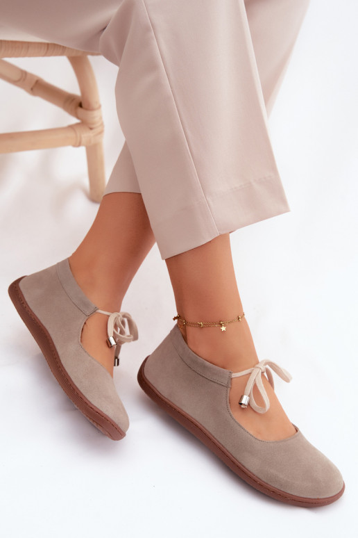 Piel Bailarinas de ante Barefoot con correas Zazoo 021 color capuchino