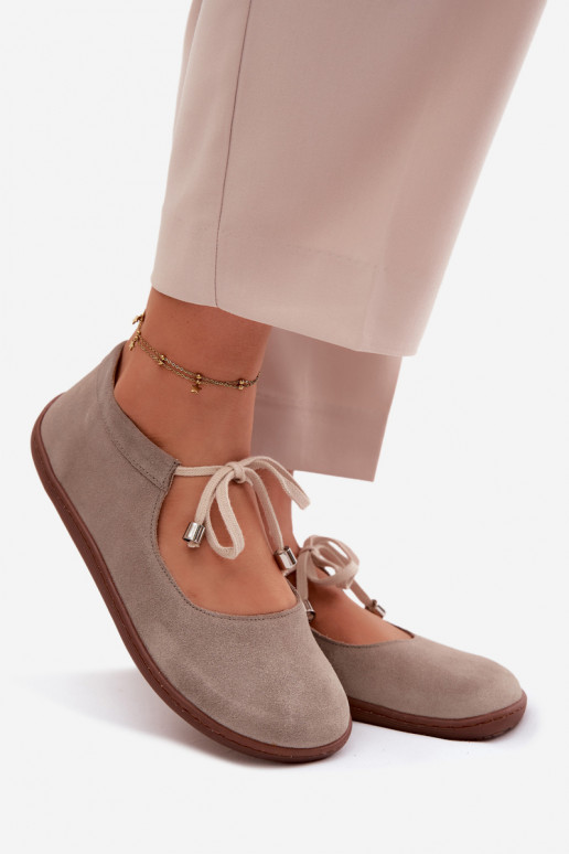 Bailarinas barefoot de ante con tiras Zazoo 021, color cappuccino