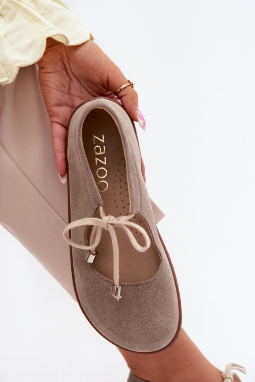 Piel Bailarinas de ante Barefoot con correas Zazoo 021 color capuchino