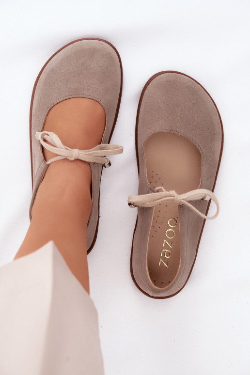 Bailarinas barefoot de ante con tiras Zazoo 021, color cappuccino
