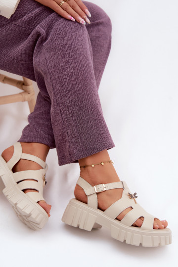 Sandalias de mujer Femenino con una plataformaENażką Vinceza 79627 beige 2