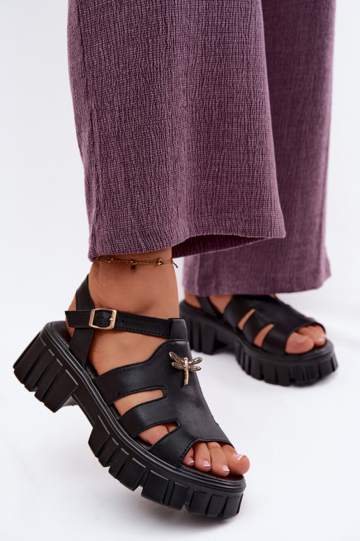 Sandalias de mujer Femenino con una plataformaENażką Vinceza 79627 de color negro