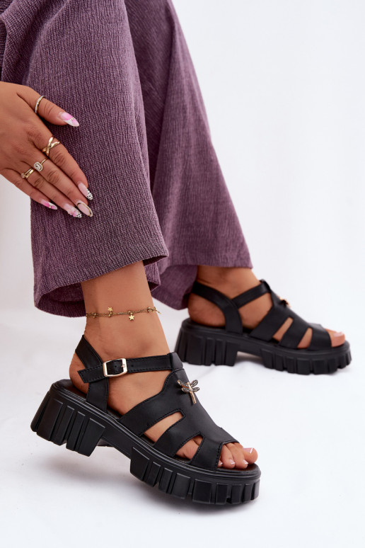 Sandalias de mujer Femenino con una plataformaENażką Vinceza 79627 de color negro