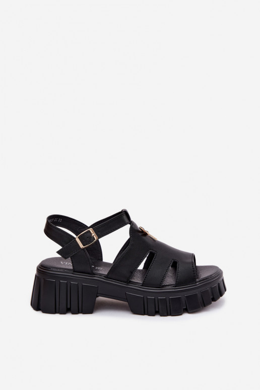 Sandalias de mujer Femenino con una plataformaENażką Vinceza 79627 de color negro