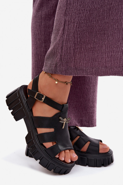 Sandalias de plataforma para mujer con hebilla Vinceza 79627, color negro