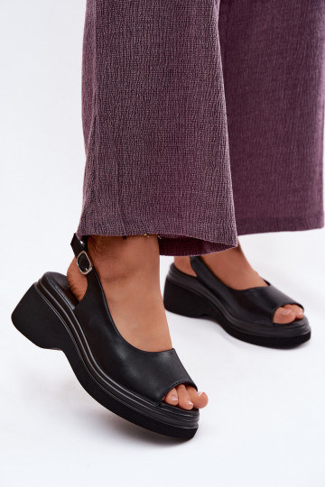 Sandalias de cuero con plataforma Vinceza 66936, color negro