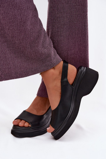 Sandalias de cuero con plataforma Vinceza 66936, color negro 2