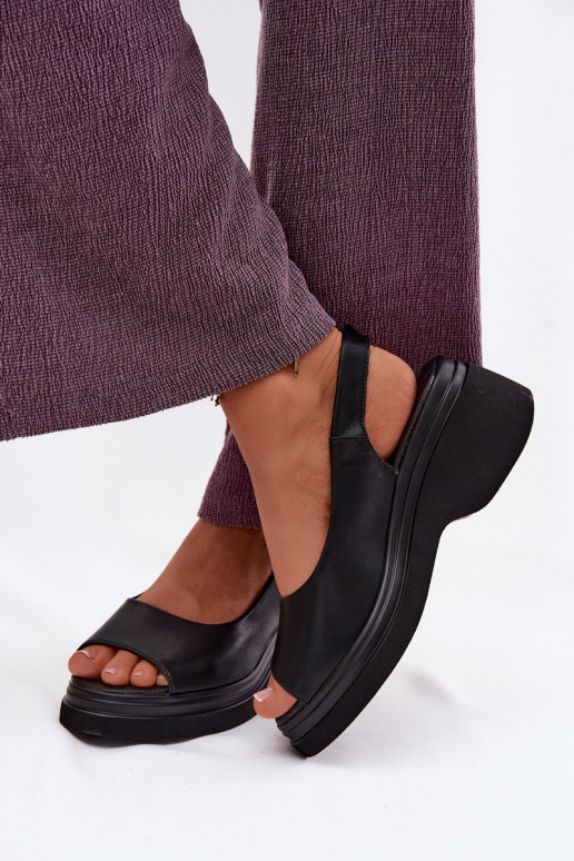Sandalias de cuero con plataforma Vinceza 66936, color negro