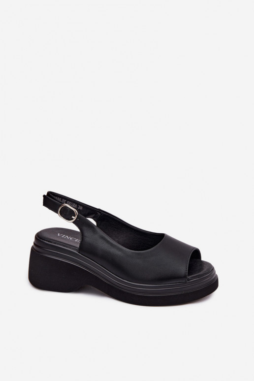 Sandalias de cuero con plataforma Vinceza 66936, color negro