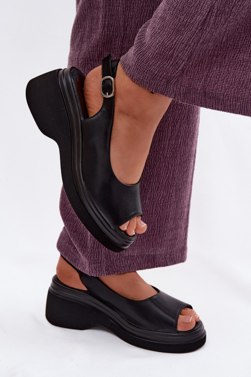 Sandalias de cuero con plataforma Vinceza 66936, color negro