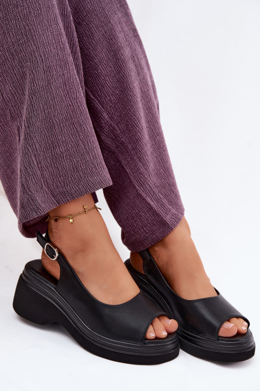 Piel Sandalias plataforma Vinceza 66936 de color negro