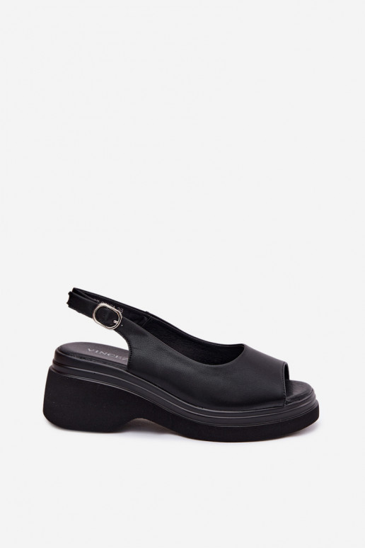 Sandalias de cuero con plataforma Vinceza 66936, color negro