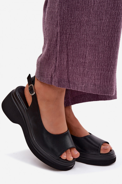 Sandalias de cuero con plataforma Vinceza 66936, color negro