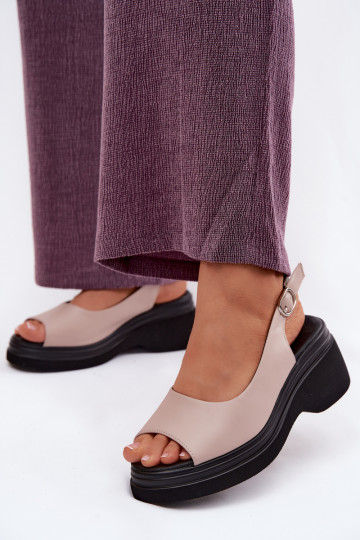 Sandalias de cuero con plataforma Vinceza 66936, color arena