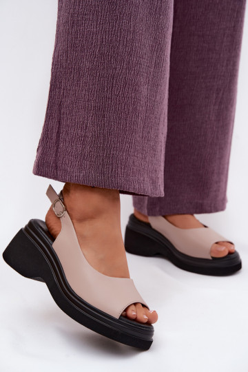 Sandalias de cuero con plataforma Vinceza 66936, color arena 2