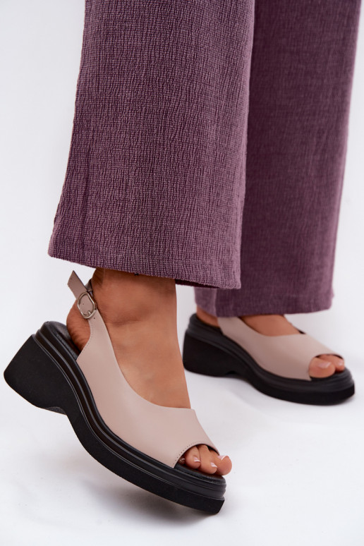 Sandalias de cuero con plataforma Vinceza 66936, color arena