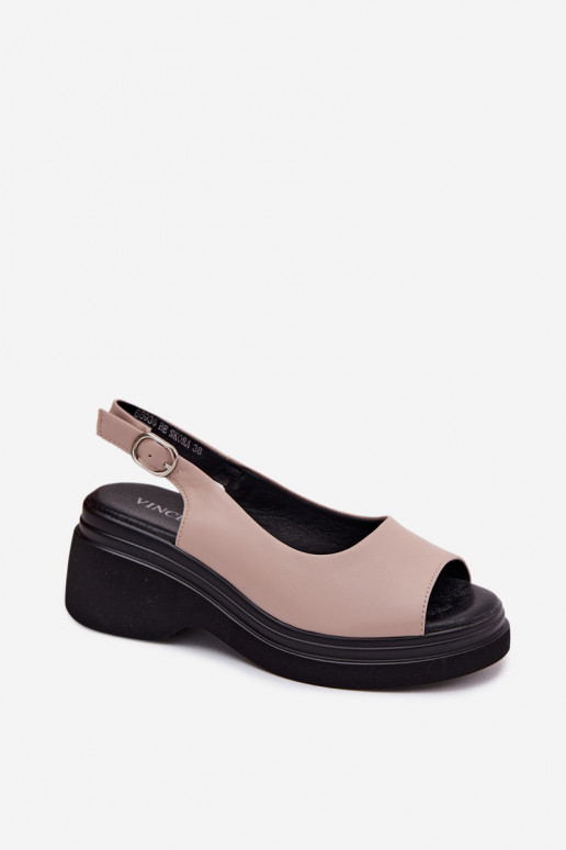 Sandalias de cuero con plataforma Vinceza 66936, color arena