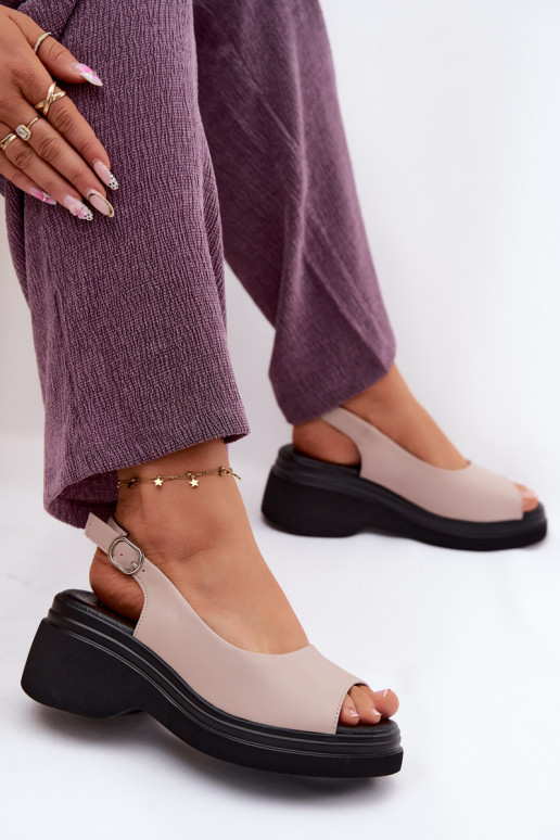 Sandalias de cuero con plataforma Vinceza 66936, color arena