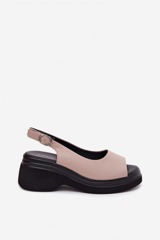 Sandalias de cuero con plataforma Vinceza 66936, color arena