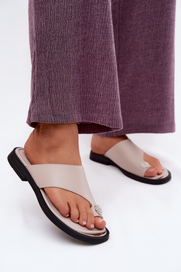 Zapatillas de cuero para mujer con tacón ancho Vinceza 62307, color arena 2