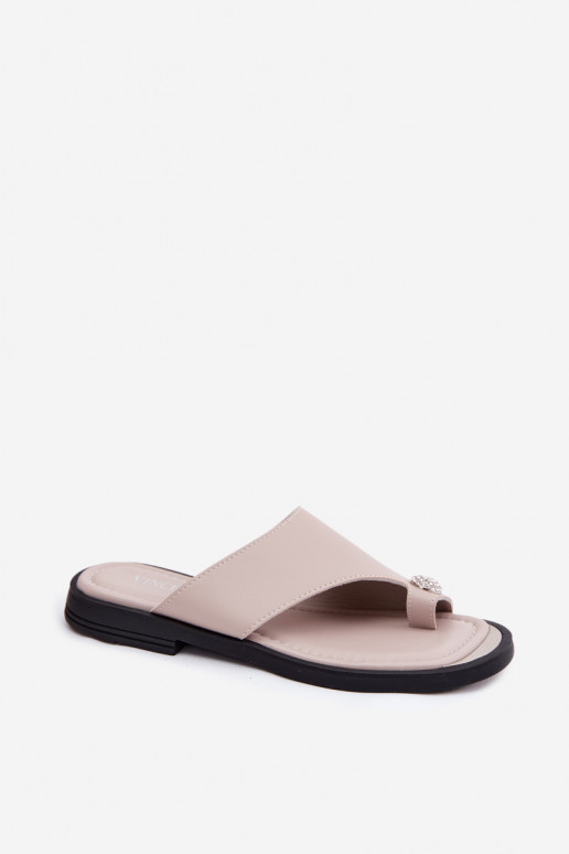 Zapatillas de cuero para mujer con tacón ancho Vinceza 62307, color arena