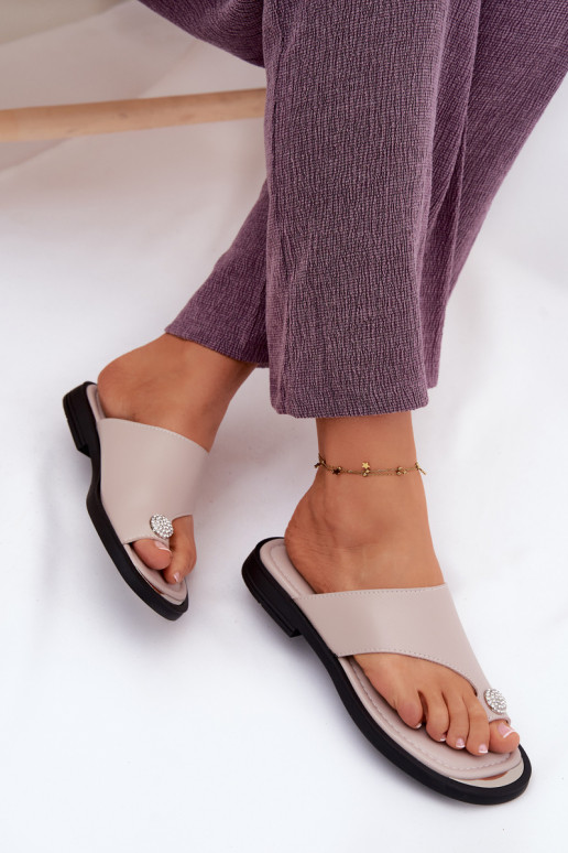 Zapatillas de cuero Zapatillas Femenino con tacones anchos Vinceza 62307 beige