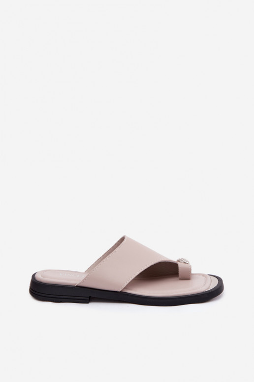 Zapatillas de cuero Zapatillas Femenino con tacones anchos Vinceza 62307 beige