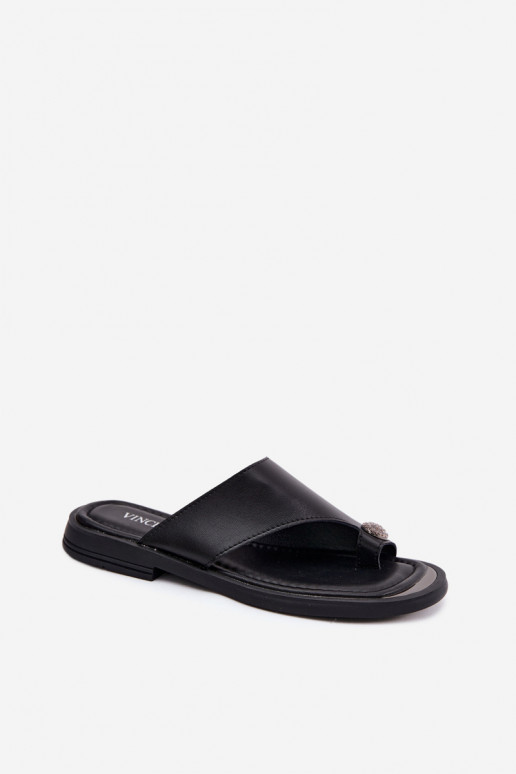 Zapatillas de cuero Zapatillas Femenino con tacones anchos Vinceza 62307 de color negro