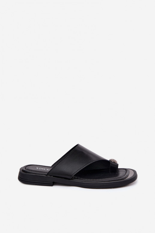 Zapatillas de cuero negras para mujer con tacón ancho Vinceza 62307
