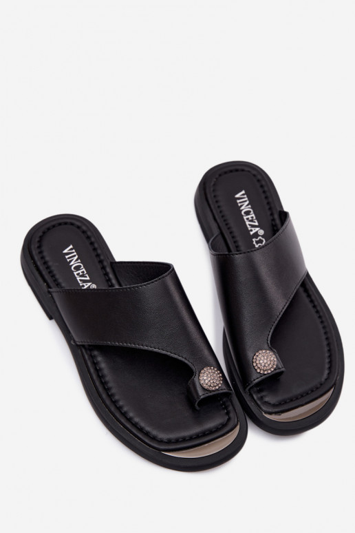 Zapatillas de cuero negras para mujer con tacón ancho Vinceza 62307