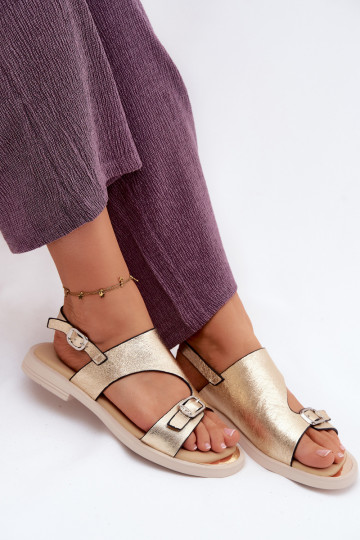 Sandalias doradas para mujer con tacón ancho Vinceza 86434